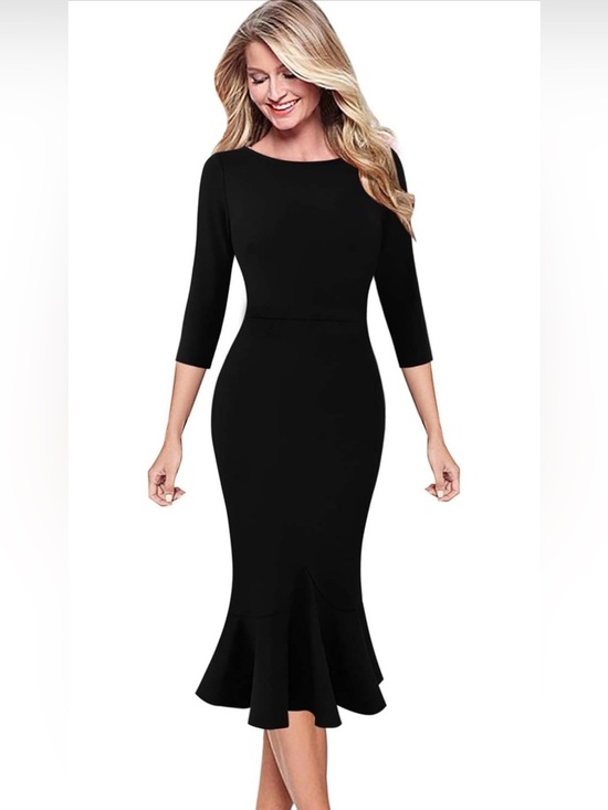 Vfshow Dresses & Skirts - NWT Vfshow Classic Black Long-Sleeve Mermaid Midi Dress, XS
